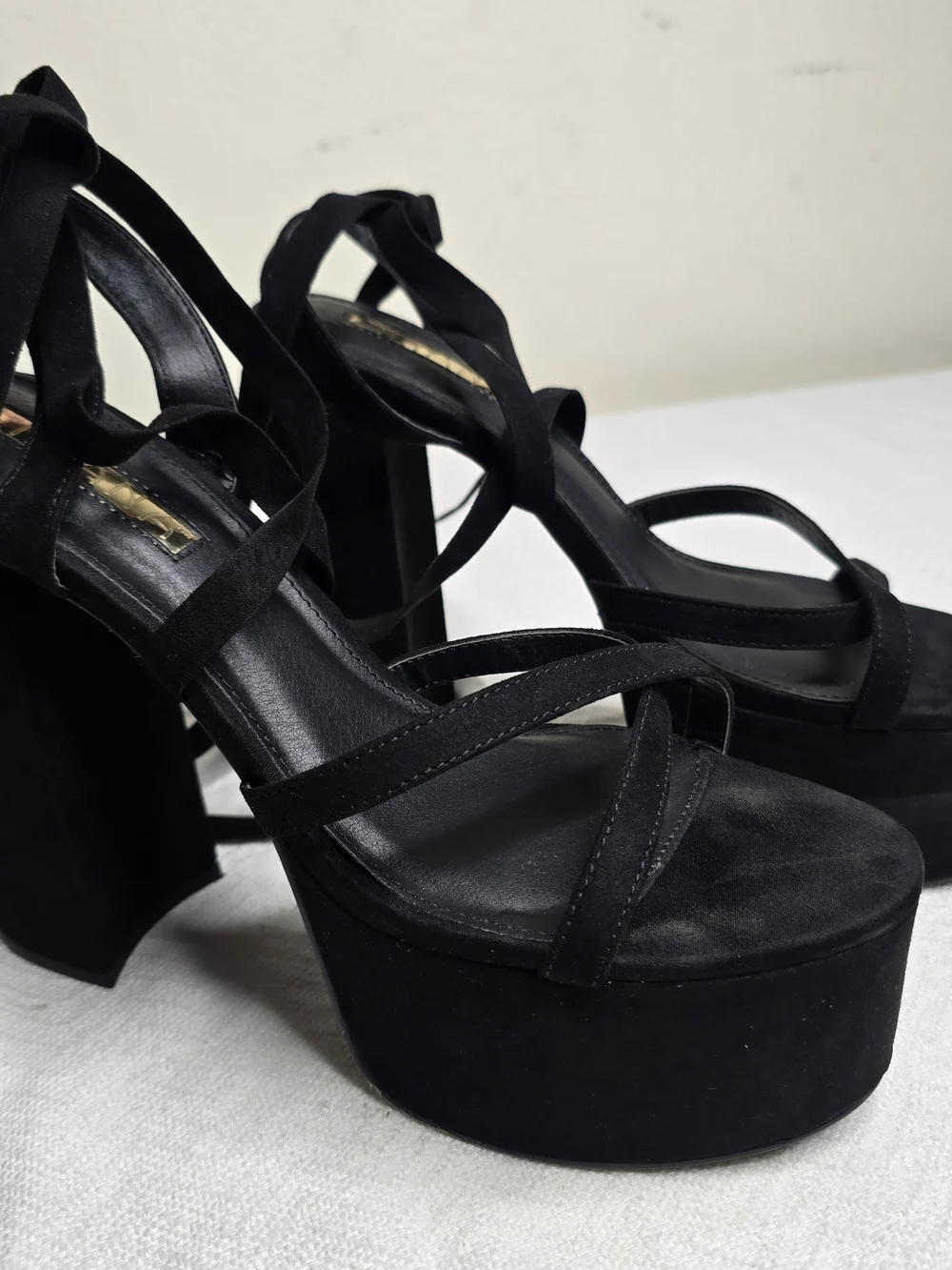 Black Platform Lace-Up Heels – Chunky Block Heel – Women's Size 10